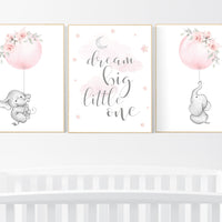 Nursery decor girl floral, nursery wall art girl, elephant nursery wall decor, blush pink, floral nursery, name nursery print, girl nursery