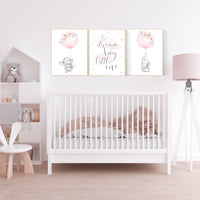 Nursery decor girl floral, nursery wall art girl, elephant nursery wall decor, blush pink, floral nursery, name nursery print, girl nursery
