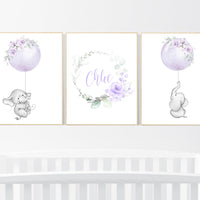 Purple nursery, nursery decor girl boho, nursery wall art elephant, nursery wall art girl, nursery prints girl floral, lilac, lavender