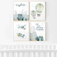 nursery decor boy airplanes, adventure nursery, travel theme nursery, woodland, gender neutral, explore, hot air balloon, plane, neutral