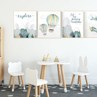 nursery decor boy airplanes, adventure nursery, travel theme nursery, woodland, gender neutral, explore, hot air balloon, plane, neutral
