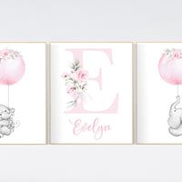 Nursery decor girl pink, nursery decor flower, elephant nursery wall decor, floral nursery, girl nursery wall art, pink nursery, boho