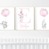 Nursery decor girl pink, nursery decor flower, elephant nursery wall decor, floral nursery, girl nursery wall art, pink nursery, boho