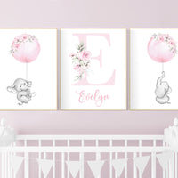Nursery decor girl pink, nursery decor flower, elephant nursery wall decor, floral nursery, girl nursery wall art, pink nursery, boho