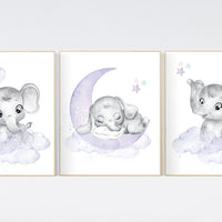 Nursery decor girl, mint, lilac, pink, Nursery wall art girl elephant, nursery decor girl purple, nursery wall art stars, nursery prints