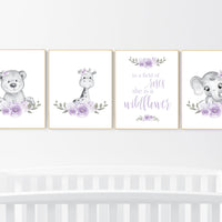 Nursery decor girl boho, elephant, bear, giraffe, nursery wall art, nursery decor girl floral, nursery decor girl woodland, flower nursery