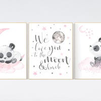 Nursery decor girl, panda nursery, pink and gray nursery wall art, panda nursery print, nursery decor animal, girl nursery wall decor, panda