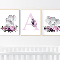 Purple nursery, Boho baby room, nursery wall art elephant, nursery decor girl, nursery decor girl floral, plum nursery decor, purple, Mauve