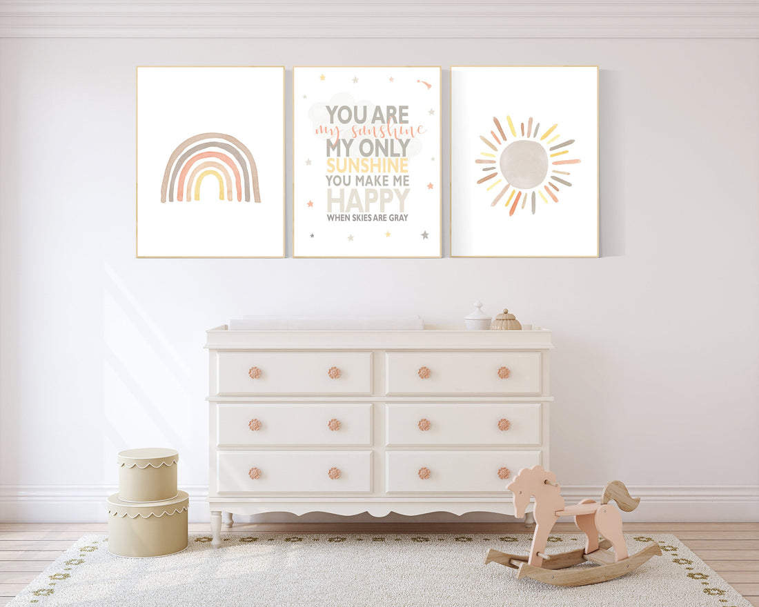 Neutral rainbow wall art, You Are My Sunshine Print, Neutral Nursery Decor, Rainbow Nursery Decor, Kids Room Decor, gender neutral