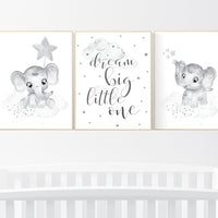 Grey nursery wall art, elephant nursery wall art, gender neutral, gray nursery art, nursery wall decor, moon, stars, neutral, twin nursery