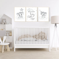 Grey nursery wall art, elephant nursery wall art, gender neutral, gray nursery art, nursery wall decor, moon, stars, neutral, twin nursery