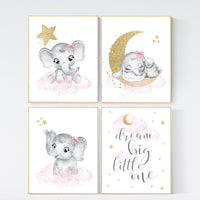 Nursery decor girl, pink and gold, Nursery decor girl elephant, pink gold, nursery wall decor, nursery wall art girl, elephant nursery art