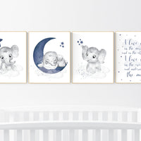 Nursery decor boy elephant, navy nursery decor, moon and stars, navy blue nursery art, elephant, boy nursery, nursery wall art boy