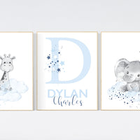 Nursery decor boy, navy blue nursery, elephant,, nursery wall art boy, nursery prints boy, set of 3, navy nursery, name nursery, custom