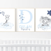 Nursery decor boy, navy blue nursery, elephant,, nursery wall art boy, nursery prints boy, set of 3, navy nursery, name nursery, custom