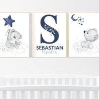 Nursery decor boy, bear nursery, nursery decor boy, navy blue, teddy bear decor, nursery wall art animals, boy nursery wall art, navy blue