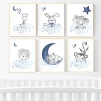 Nursery decor boy animals, nursery wall art boy, navy blue, animal prints for nursery, navy blue nursery wall decor, set of 6 prints