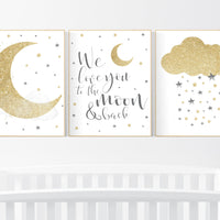 Nursery wall art grey, gray gold nursery, nursery decor neutral, baby room decor gender neutral, moon and stars, grey gold, baby room art