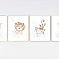 Nursery wall art animals, gray nursery, gender neutral nursery, neutral nursery, baby room decor, bear, elephant, giraffe, animal prints