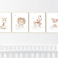 Nursery wall art animals, gray nursery, gender neutral nursery, neutral nursery, baby room decor, bear, elephant, giraffe, animal prints