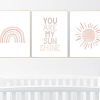 Nursery prints rainbow, Nursery decor girl, nursery wall art, blush pink, moon star, cloud, nursery wall art, light coral, blush, rainbow