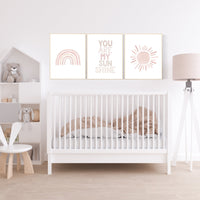 Nursery prints rainbow, Nursery decor girl, nursery wall art, blush pink, moon star, cloud, nursery wall art, light coral, blush, rainbow