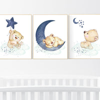 Nursery decor bear, animal nursery prints, navy mint nursery, navy blue nursery, baby room wall art, woodland animal prints, teddy bear