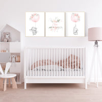 Elephant nursery, nursery prints girl, Blush pink nursery decor, floral nursery, nursery decor elephant, blush nursery, flower nursery