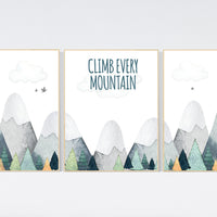 Nursery decor boy, adventure nursery, adventure theme nursery, woodland, gender neutral, climb every mountain, mountains nursery, forest