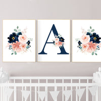 Blush navy flowers, nursery decor girl flower, nursery decor girl floral, blush and navy, navy and blush pink, girl nursery, name nursery