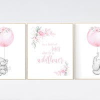 Nursery decor girl floral, nursery decor flower, elephant, nursery wall decor, flower nursery, In a field of roses she is a wildflower