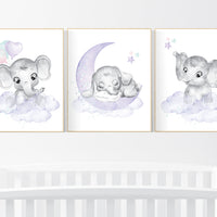 Nursery decor girl, mint, lilac, pink, Nursery wall art girl elephant, nursery decor girl purple, nursery wall art stars, nursery prints