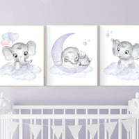 Nursery decor girl, mint, lilac, pink, Nursery wall art girl elephant, nursery decor girl purple, nursery wall art stars, nursery prints