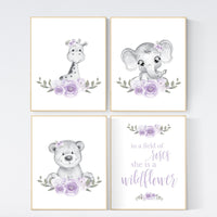 Nursery decor girl boho, elephant, bear, giraffe, nursery wall art, nursery decor girl floral, nursery decor girl woodland, flower nursery