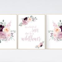 Nursery decor girl purple, mauve, Burgundy, floral nursery, flower nursery, butterfly, nursery prints girl, nursery wall decor girl, flower