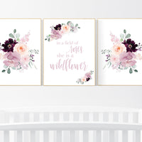 Nursery decor girl purple, mauve, Burgundy, floral nursery, flower nursery, butterfly, nursery prints girl, nursery wall decor girl, flower