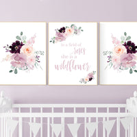Nursery decor girl purple, mauve, Burgundy, floral nursery, flower nursery, butterfly, nursery prints girl, nursery wall decor girl, flower