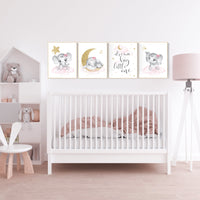 Nursery decor girl, pink and gold, Nursery decor girl elephant, pink gold, nursery wall decor, nursery wall art girl, elephant nursery art