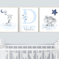 Nursery decor boy, navy blue nursery, elephant,, nursery wall art boy, nursery prints boy, set of 3, navy nursery, name nursery, custom