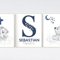 Nursery decor boy, bear nursery, nursery decor boy, navy blue, teddy bear decor, nursery wall art animals, boy nursery wall art, navy blue