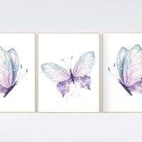 Nursery decor girl butterfly, purple mint, Butterfly Nursery Art, Butterfly Nursery Decor for Baby Girl, lilac, lavender, aqua, mint purple