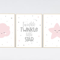 Nursery decor girl, pink grey, twinkle twinkle little star, pink gray nursery, nursery decor girl, nursery wall decor, nursery prints girl