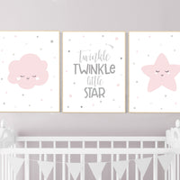 Nursery decor girl, pink grey, twinkle twinkle little star, pink gray nursery, nursery decor girl, nursery wall decor, nursery prints girl