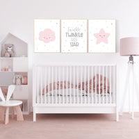Nursery decor girl, pink grey, twinkle twinkle little star, pink gray nursery, nursery decor girl, nursery wall decor, nursery prints girl