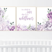 Nursery decor girl purple, floral nursery, flower nursery, peony, peonies, lavender, In a field of roses she is a wildflower, floral nursery