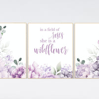 Nursery decor girl purple, floral nursery, flower nursery, peony, peonies, lavender, In a field of roses she is a wildflower, floral nursery