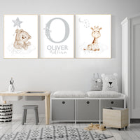 Nursery decor gender neutral, bear, giraffe, nursery wall decor, name nursery print, teddy bear decor, nursery wall art animals, boy nursery
