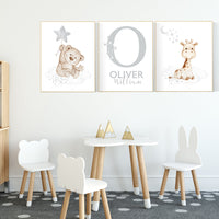 Nursery decor gender neutral, bear, giraffe, nursery wall decor, name nursery print, teddy bear decor, nursery wall art animals, boy nursery
