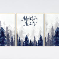 Woodland Nursery Decor, Baby Boy Nursery, Mountain Nursery, Adventure Awaits Print, Nursery decor boy, woodland nursery