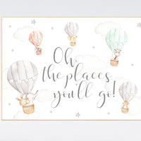 Hot air balloon nursery, Nursery decor neutral, gender neutral, animal nursery, woodland animals, gray, grey, oh the places you'll go